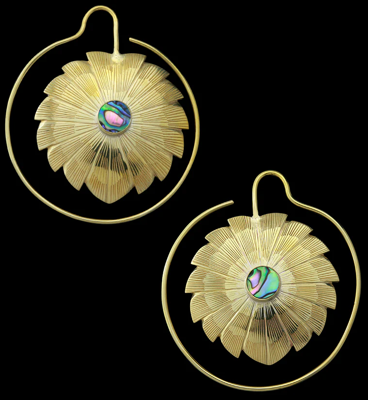 12G Abalone Blossom Brass Earrings - Image 2