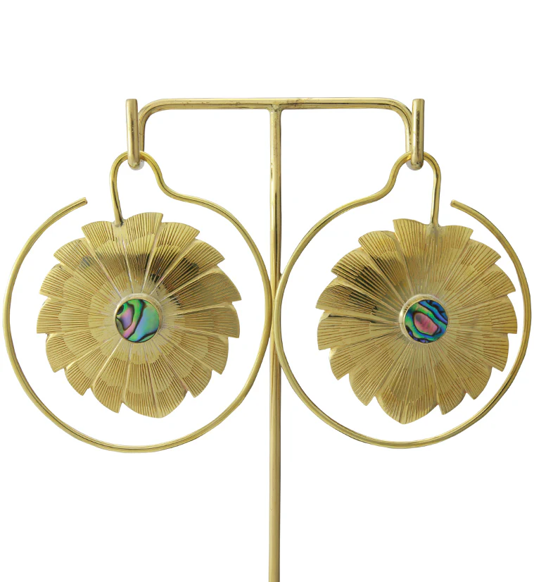 12G Abalone Blossom Brass Earrings - Image 3