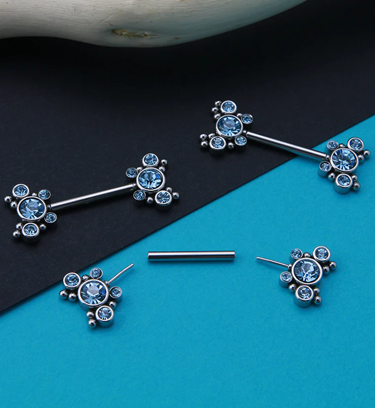 14G Aqua CZ Bevy Threadless Nipple Ring Barbells - Image 2
