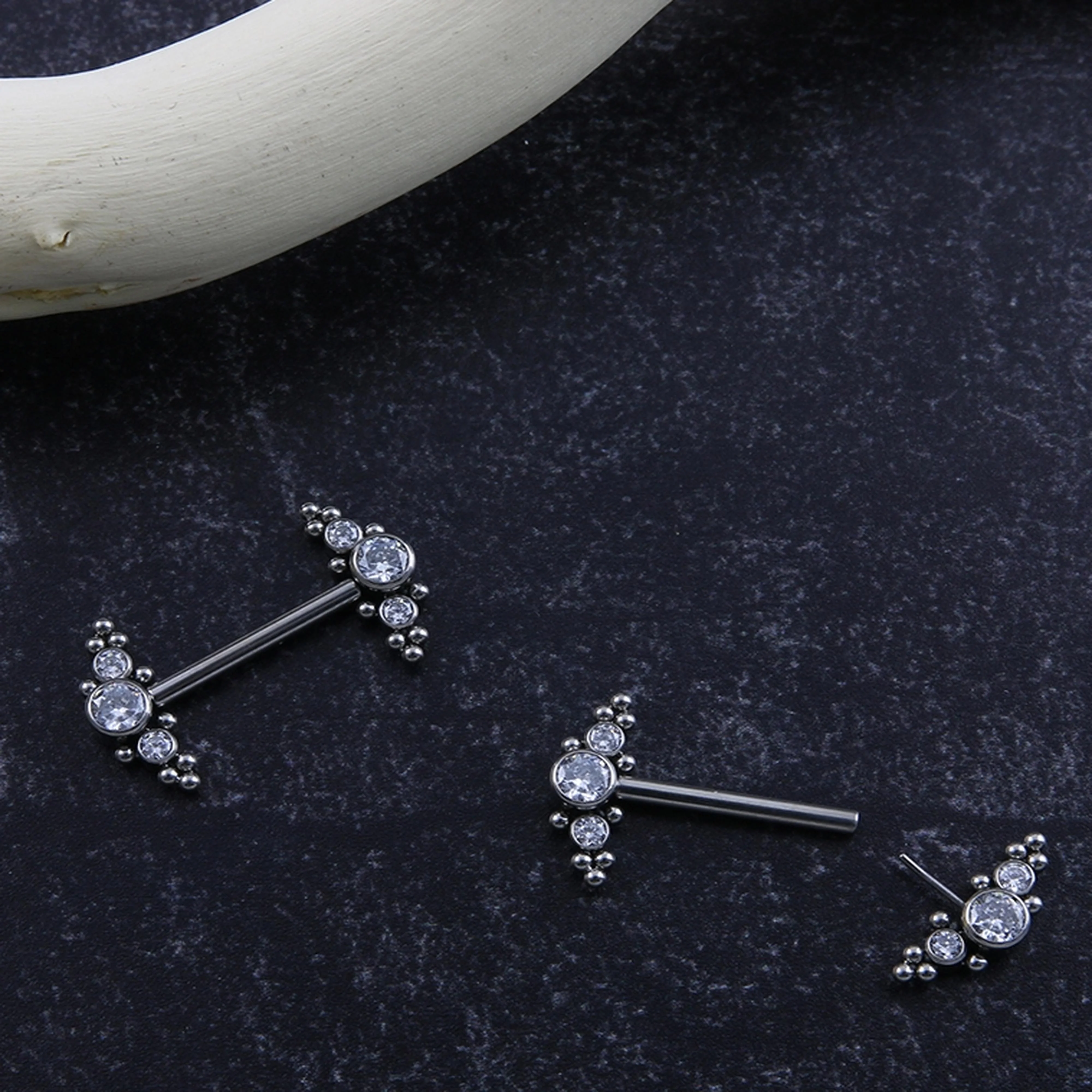 14G Beaded CZ Titanium Threadless Nipple Ring Barbells - Image 3