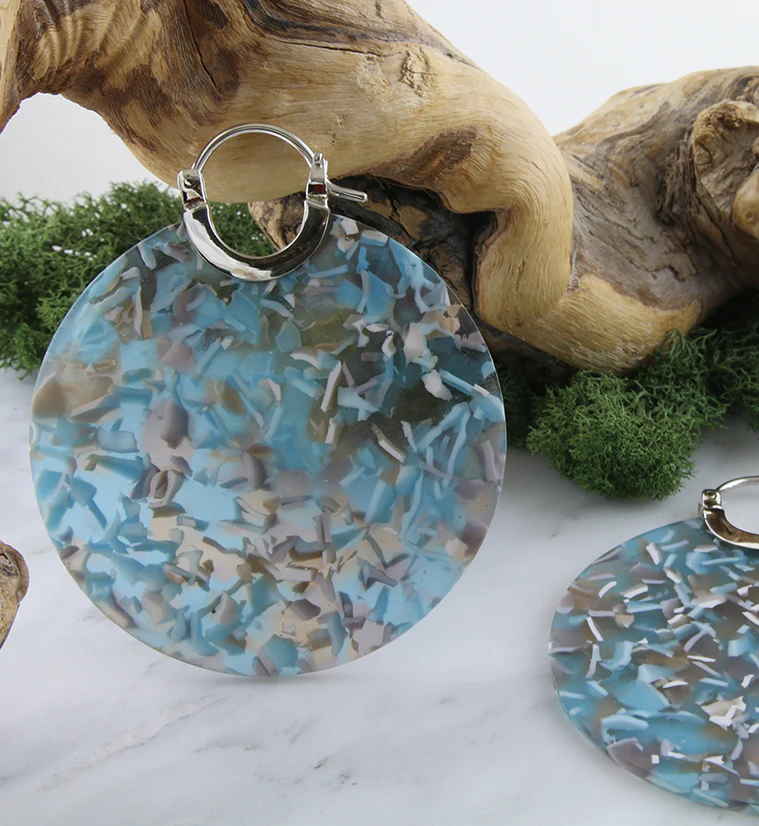 14G Blue Freckle Acetate Disk Earrings - Image 2