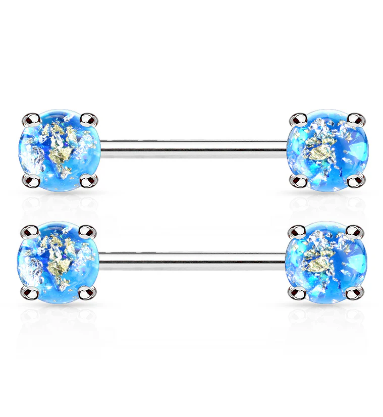 14G Blue Glitz Nipple Ring Barbell
