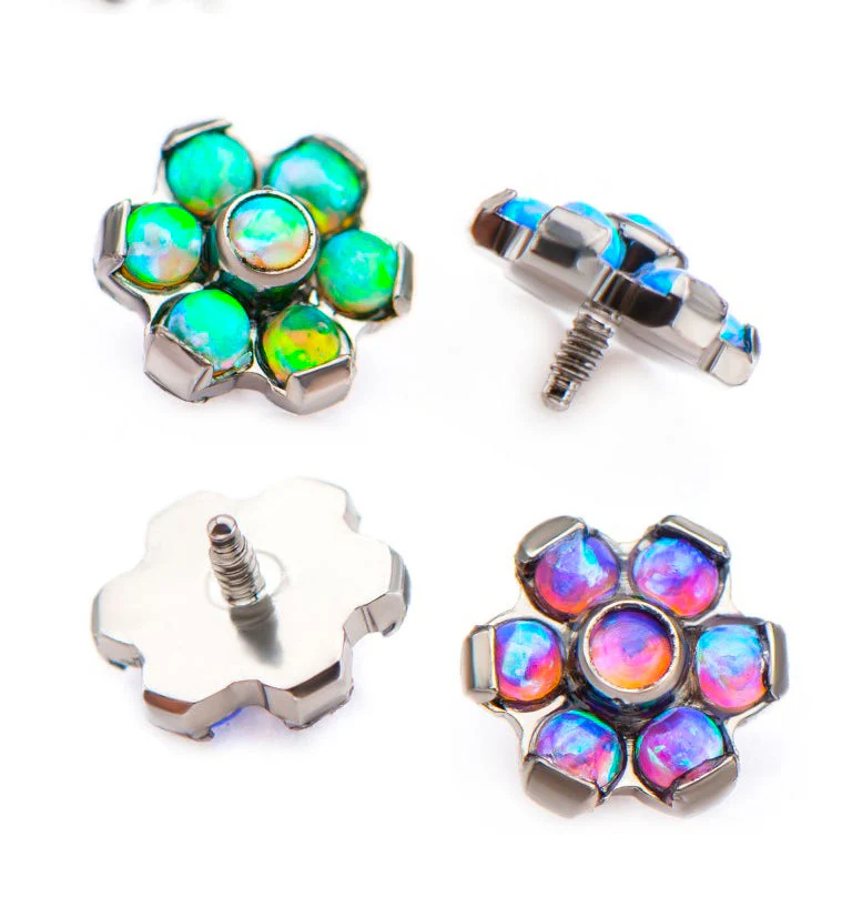 Blue Opal Flower Titanium Bezel End - Image 2