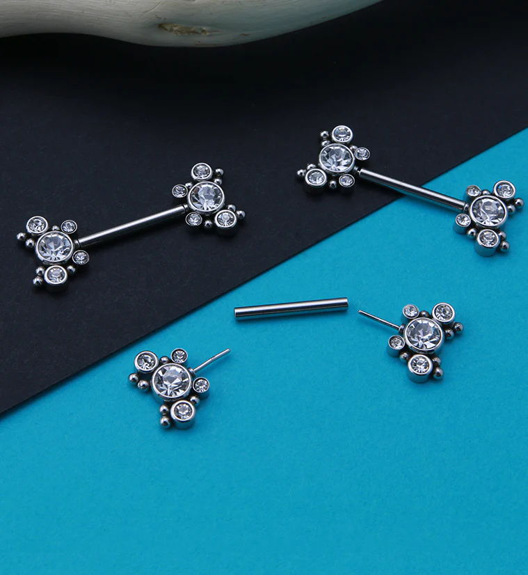 14G Clear CZ Bevy Threadless Nipple Ring Barbells - Image 2