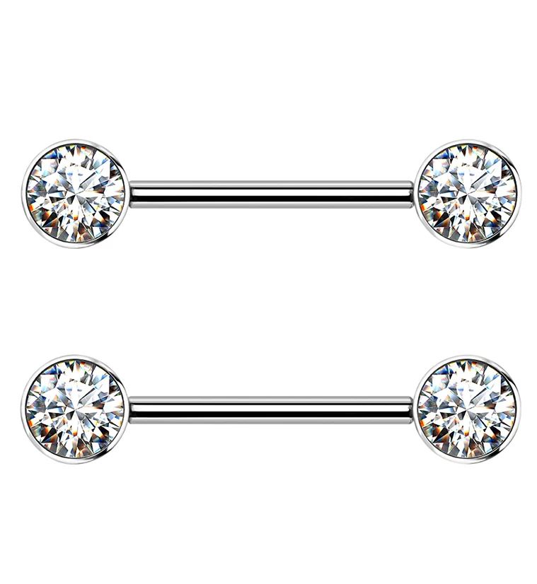 14G Double Clear CZ Titanium Nipple Ring Barbell