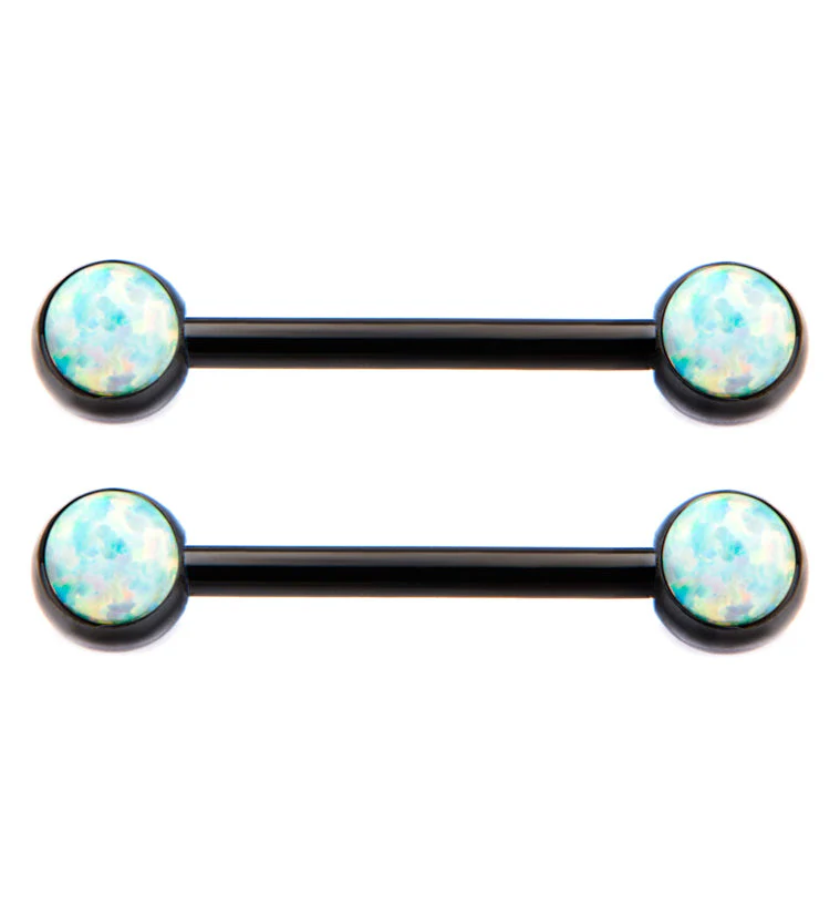 14G Double Opalite Black Nipple Barbell