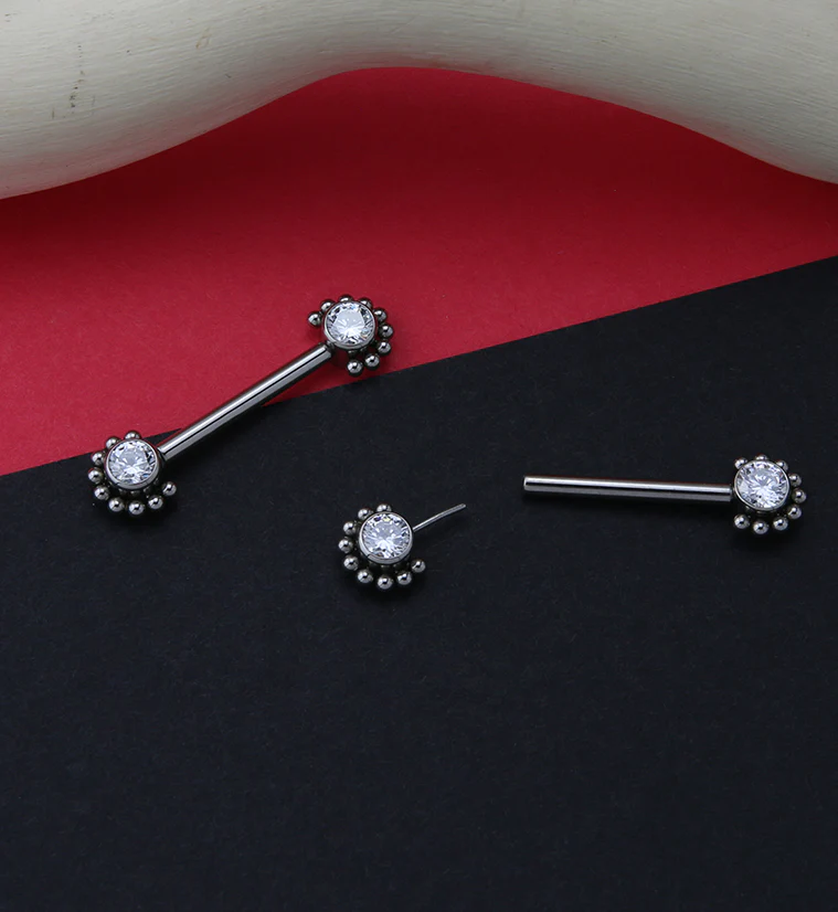 14G Encirc Double CZ Threadless Titanium Nipple Ring Barbell - Image 2