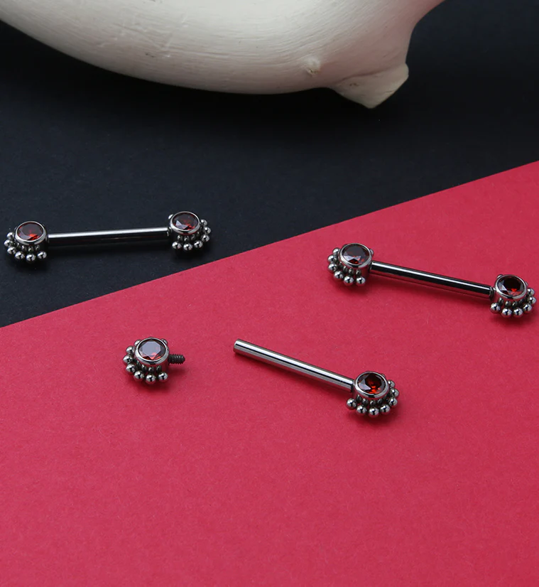 14G Encirc Double Red CZ Titanium Nipple Ring Barbell - Image 2