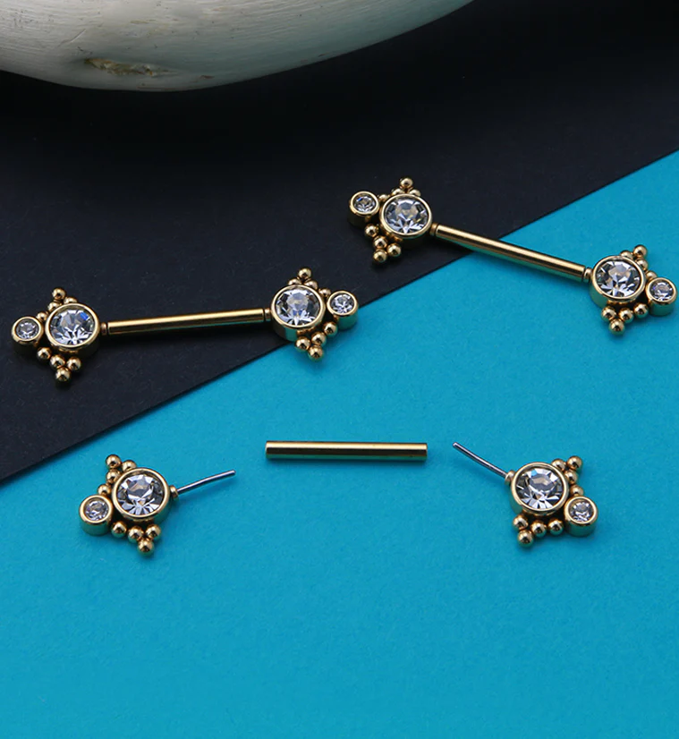 14G Gold PVD Array Threadless Nipple Ring Barbells - Image 2