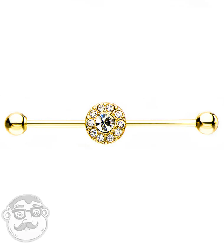 14G Gold PVD CZ Disk Industrial Barbell