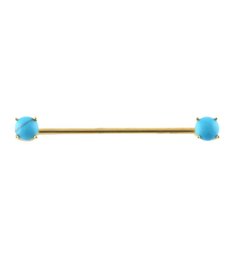 14G Gold PVD Double Howlite Turquoise Stone Industrial Barbell