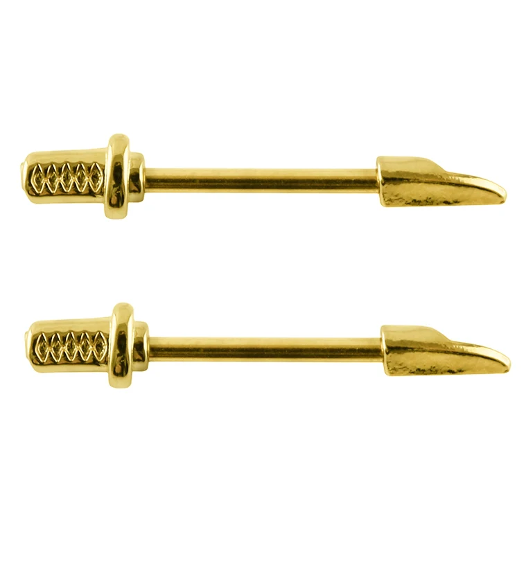 14G Gold PVD Samurai Sword Nipple Rings