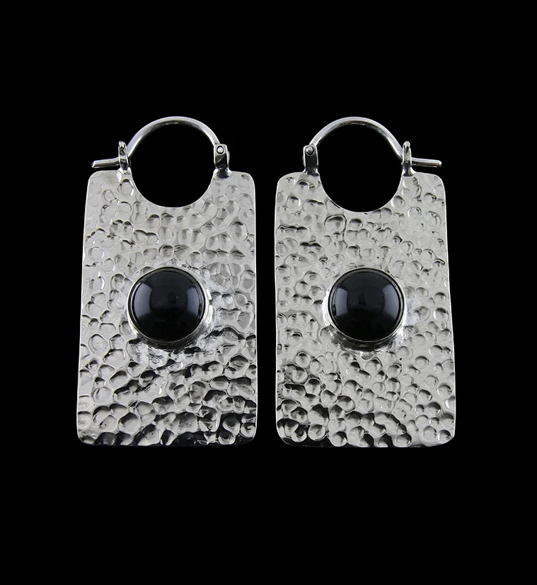 14G Lateral Onyx Stone White Brass Hangers - Earrings