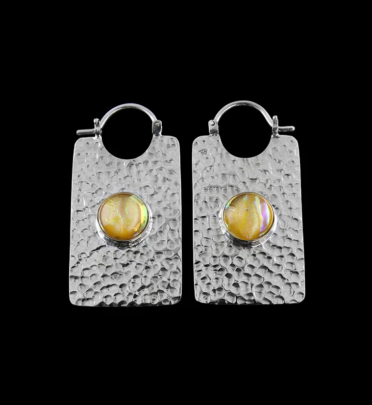 14G Lateral Solar Dichroic Glass White Brass Hangers - Earrings