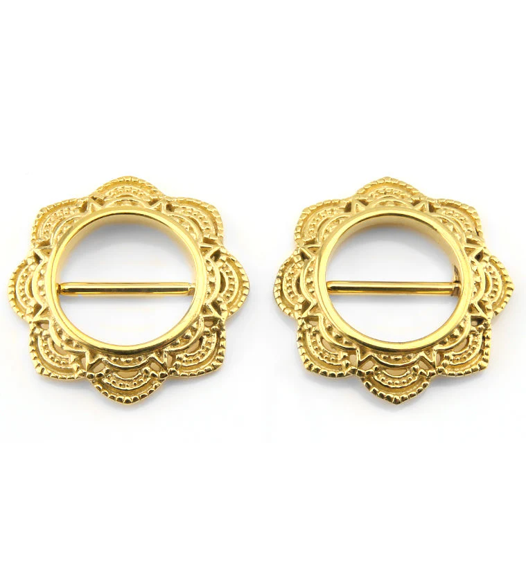 14G Mandala Gold PVD Stainless Steel Nipple Clicker Ring