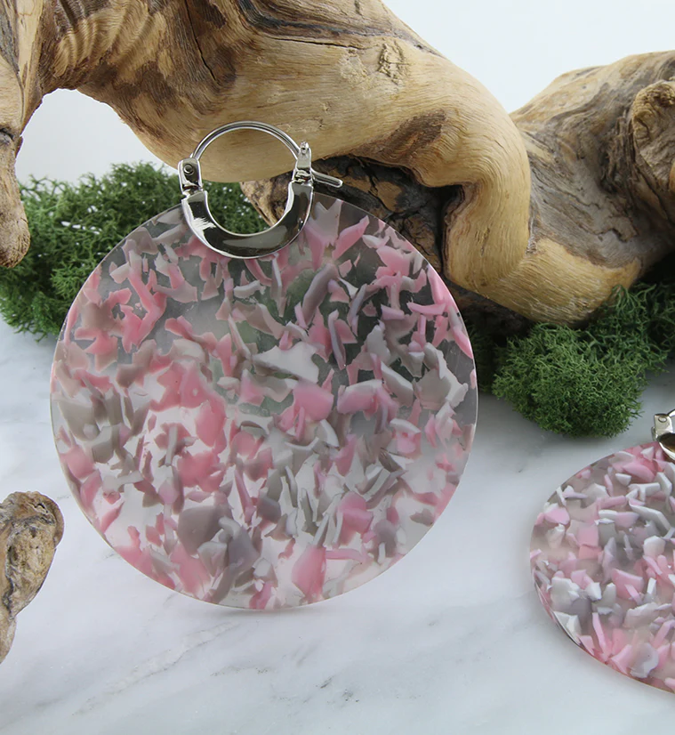 14G Pink Freckle Acetate Disk Earrings - Image 2
