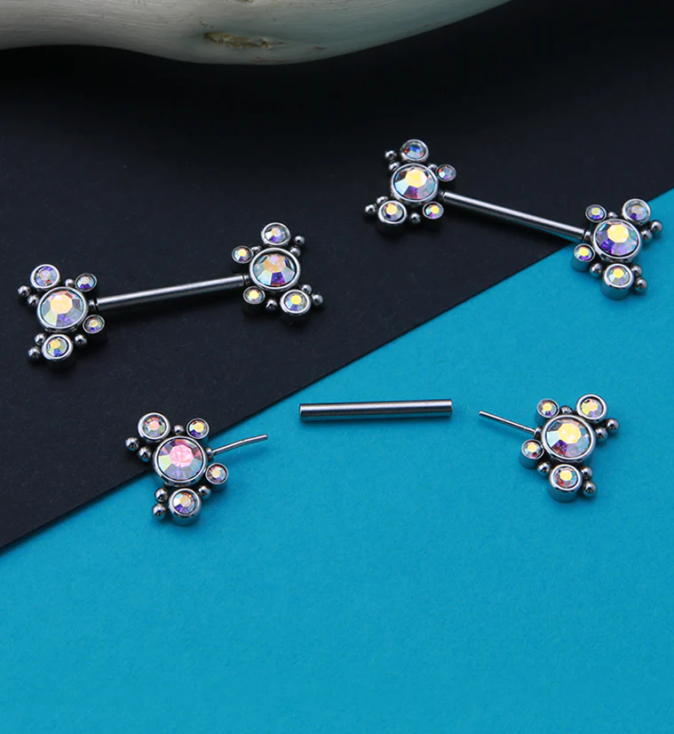 14G Rainbow Aurora CZ Bevy Threadless Nipple Ring Barbells - Image 2