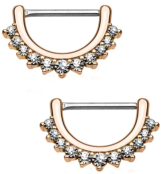 14G Rose Gold Plated Cubic Zirconia Rim Brass Nipple Clicker Ring