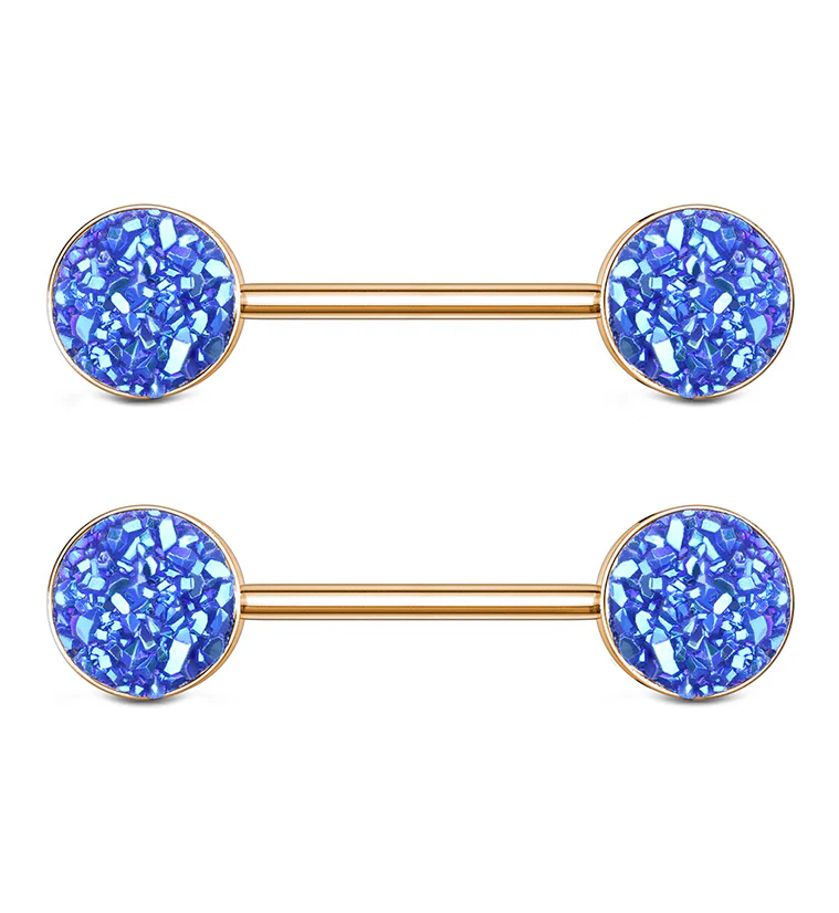 14G Rose Gold PVD Blurple Druzy Nipple Ring Barbell