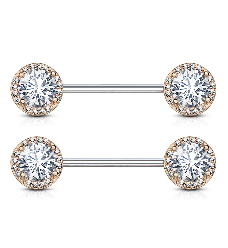 14G Rose Gold PVD Grand Zircon Nipple Ring Barbell