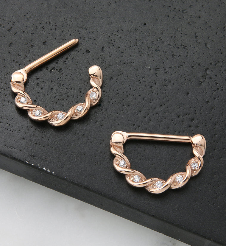 14G Rose Gold PVD Helix CZ Nipple Clicker - Image 2