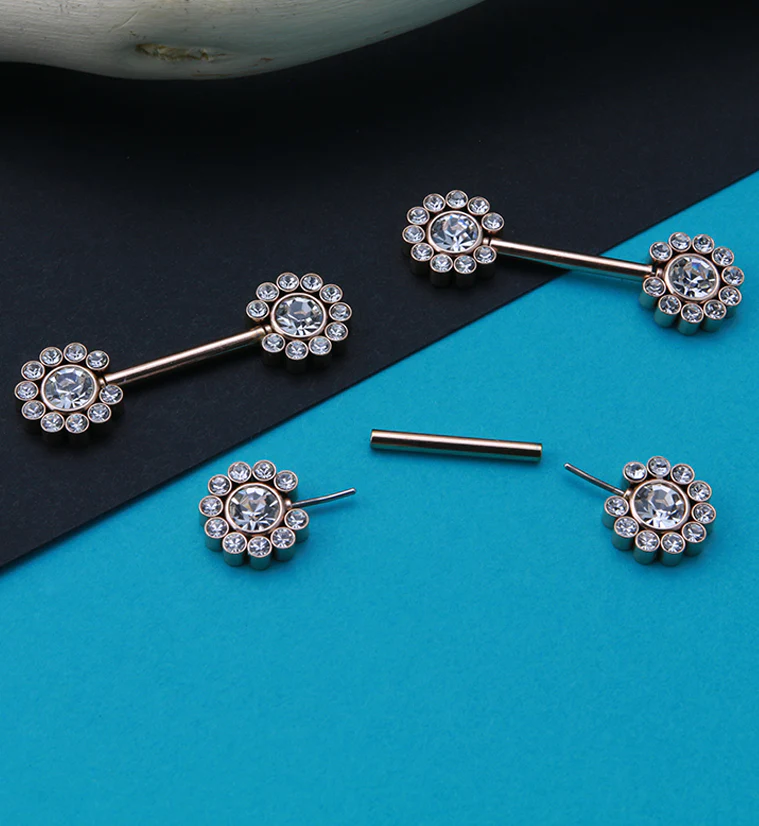 14G Rose PVD Cirque Threadless Nipple Ring Barbells - Image 2