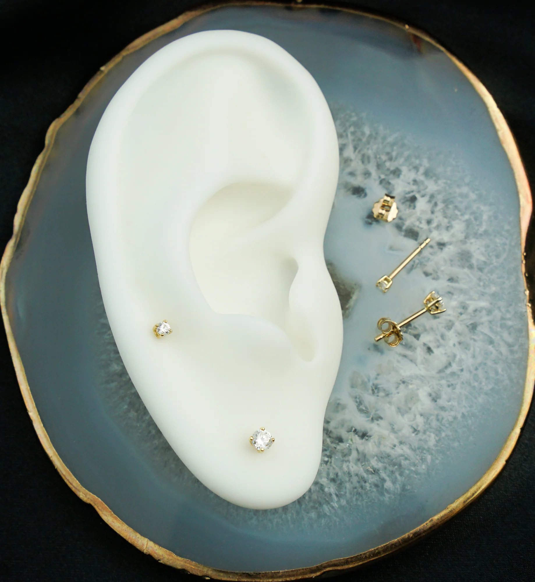 14kt Gold April Birthstone Clear CZ Stud Earrings - Image 2