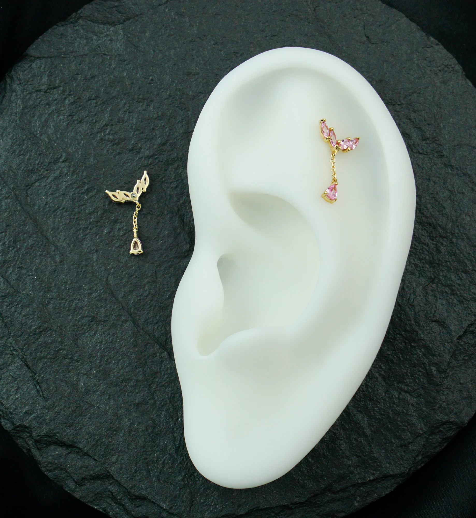 14kt Gold Arrow Marquise Pink CZ Dangle Threadless Top - Image 2