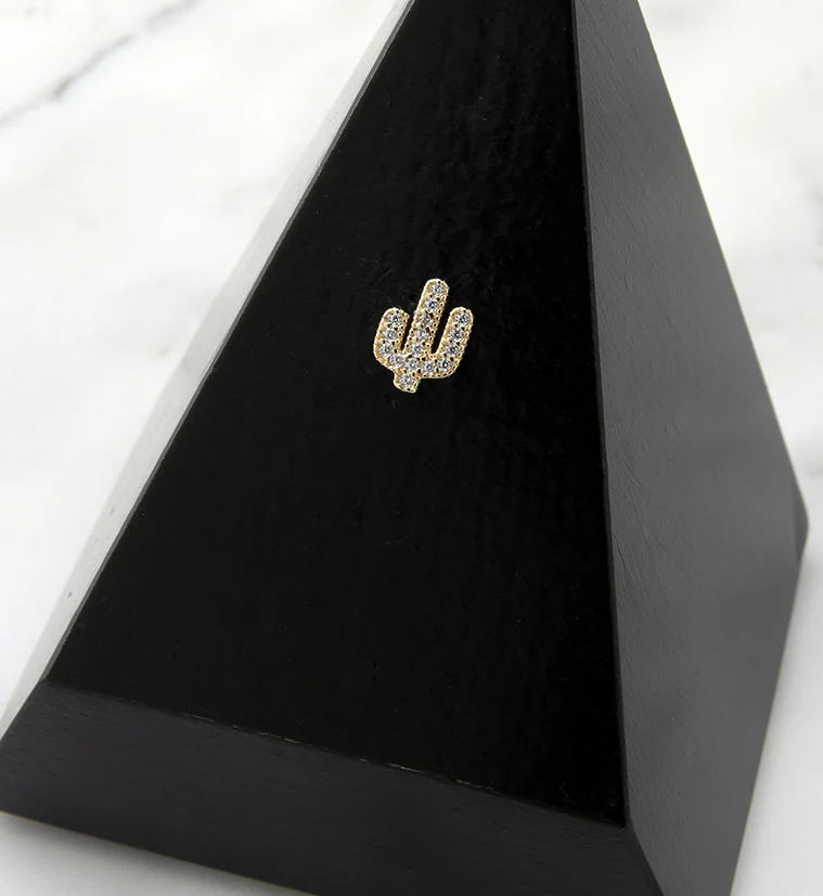 14kt Gold Beaded Cactus CZ Threadless Top - Image 2