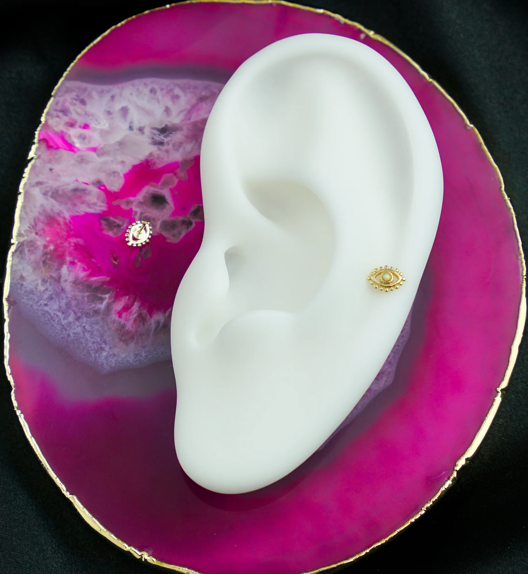 14kt Gold Beaded Eye White Opalite Threadless Top - Image 2