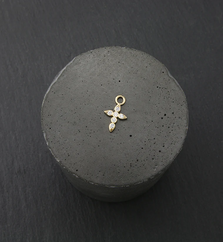 14kt Gold Bezel CZ Cross Charm - Image 2