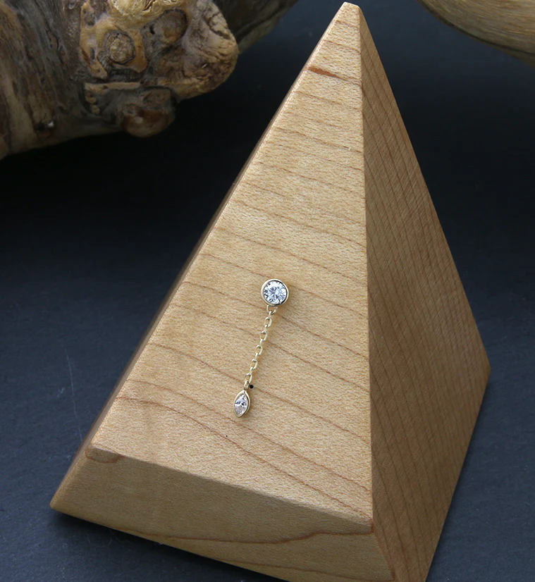 14kt Gold Bezel Marquise CZ Dangle Chain Threadless Top - Image 2