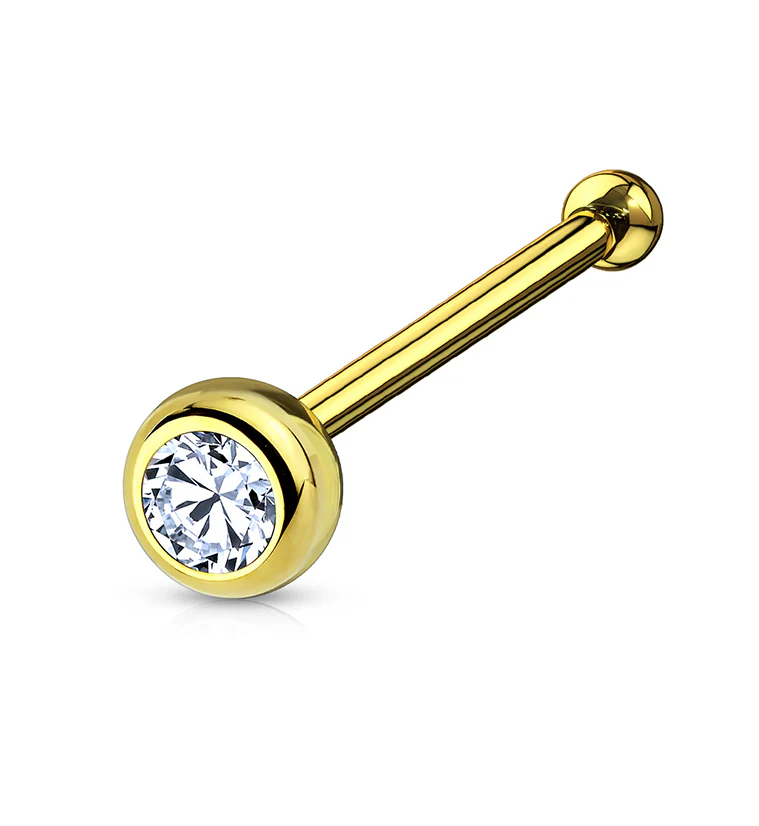 14kt Gold Bezel Set CZ Top Nosebone
