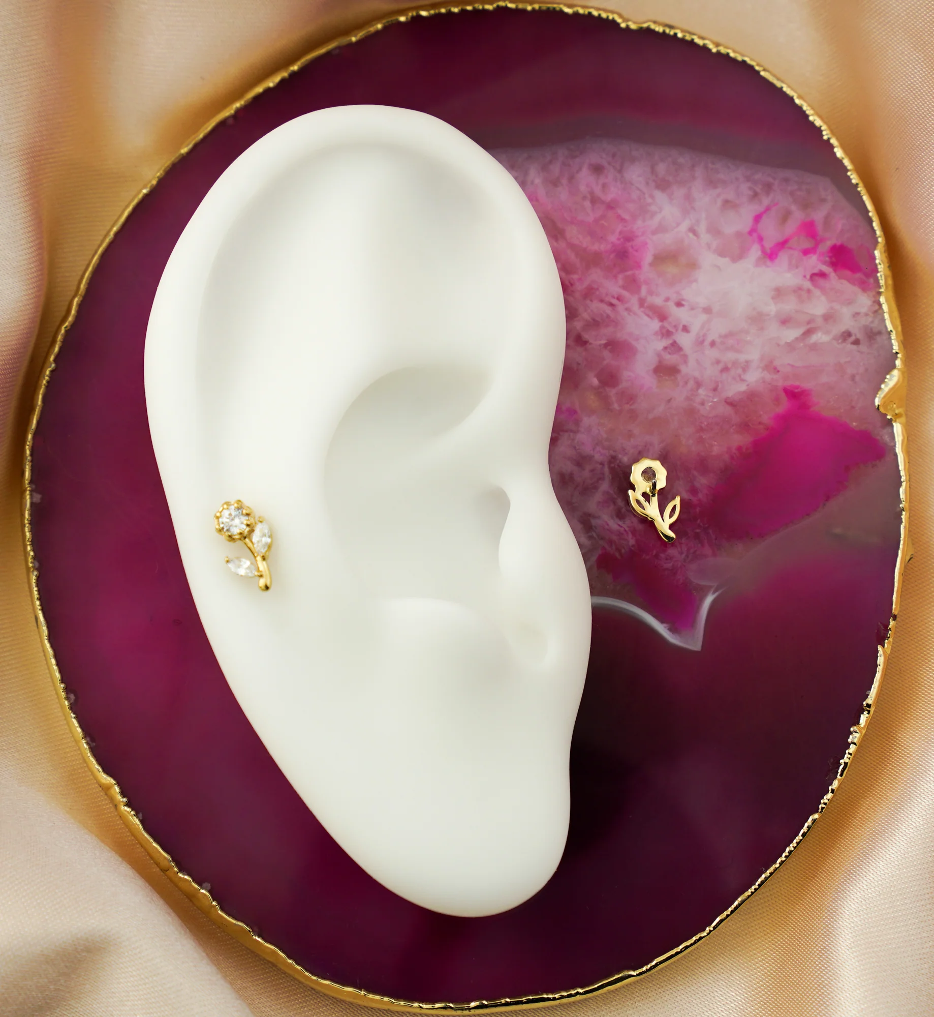 14kt Gold Blooming Rose Clear CZ Threadless Top - Image 2