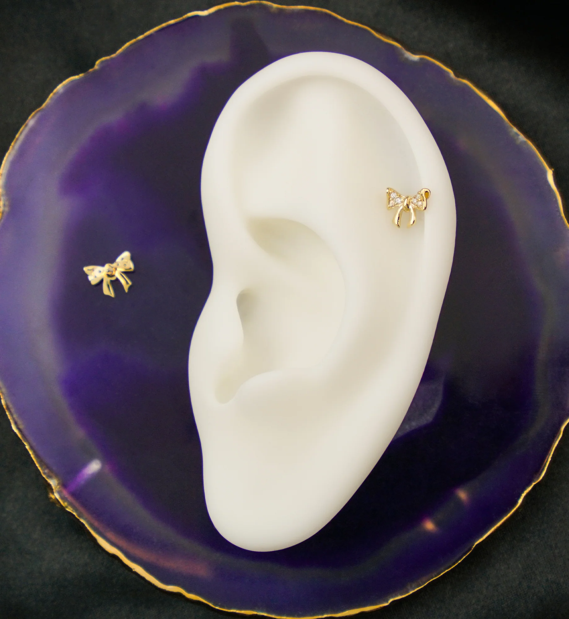 14kt Gold Bow Pave Clear CZ Threadless Top - Image 2