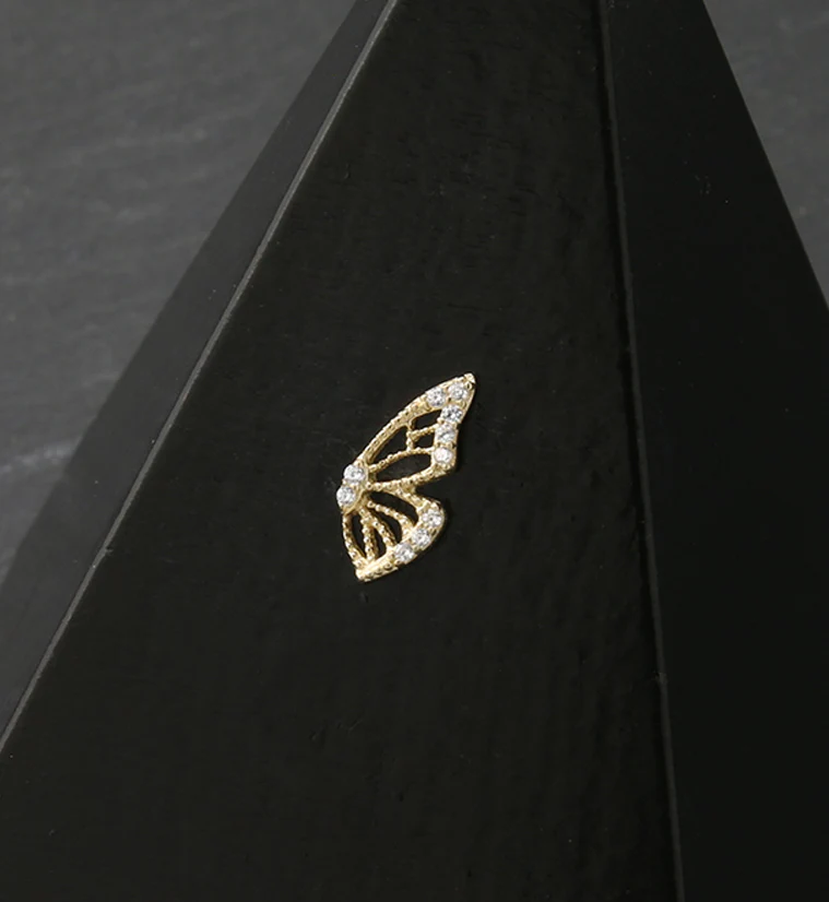 14kt Gold Butterfly Wing CZ Threadless Top - Image 2