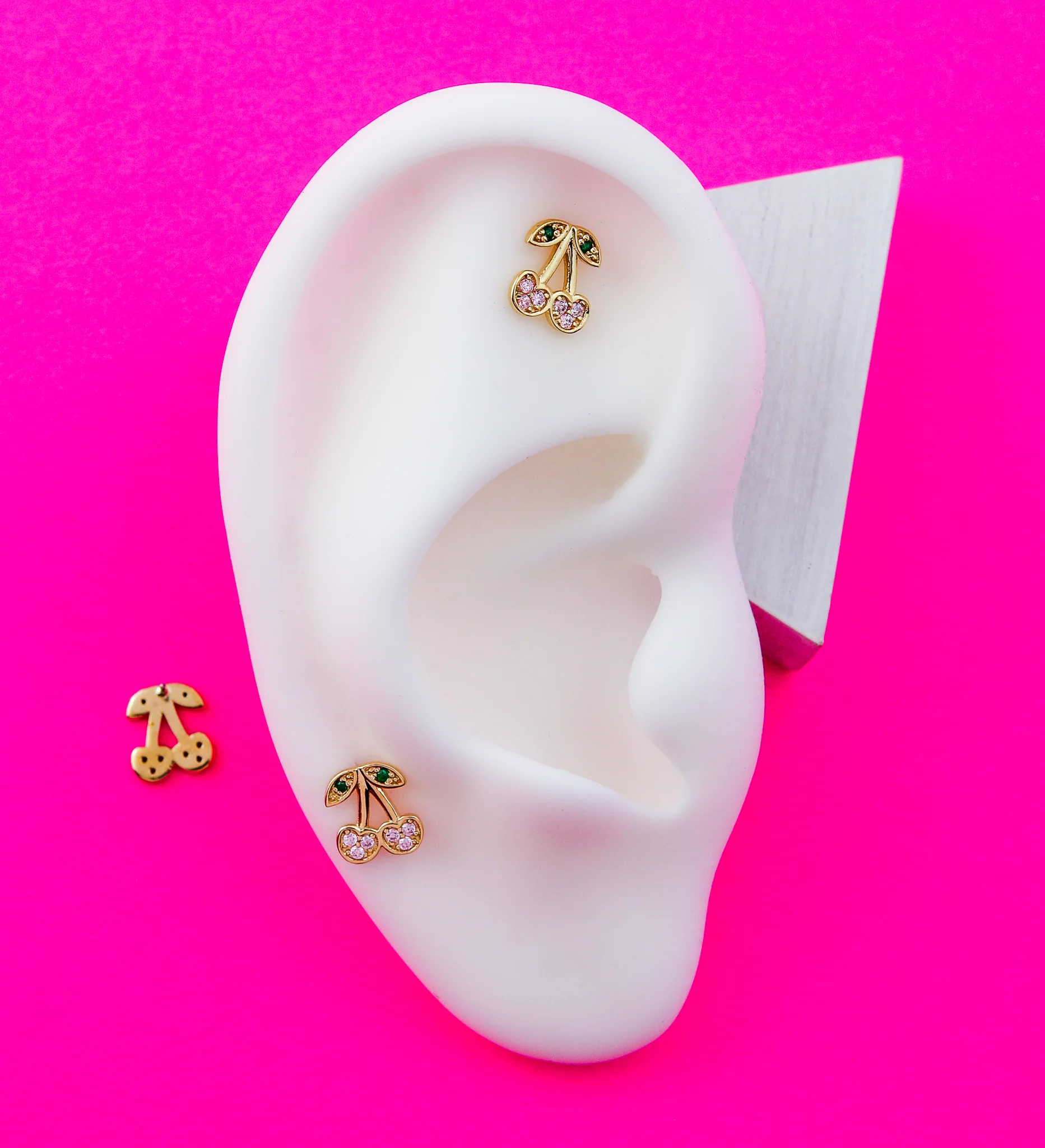 14kt Gold Cherries Pink CZ Threadless Top - Image 2