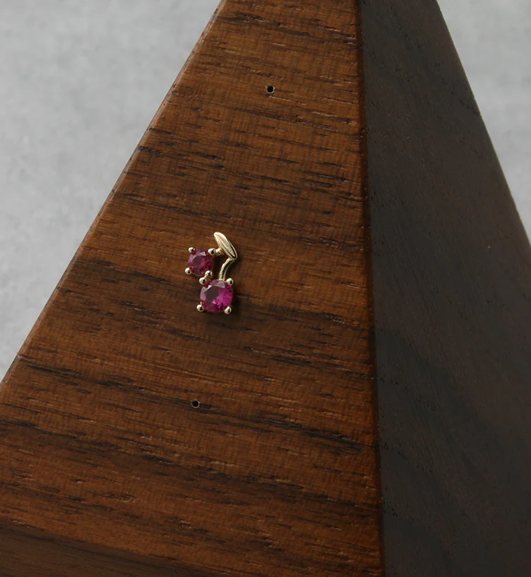 14kt Gold Cherry Fuchsia CZ Threadless Top - Image 2