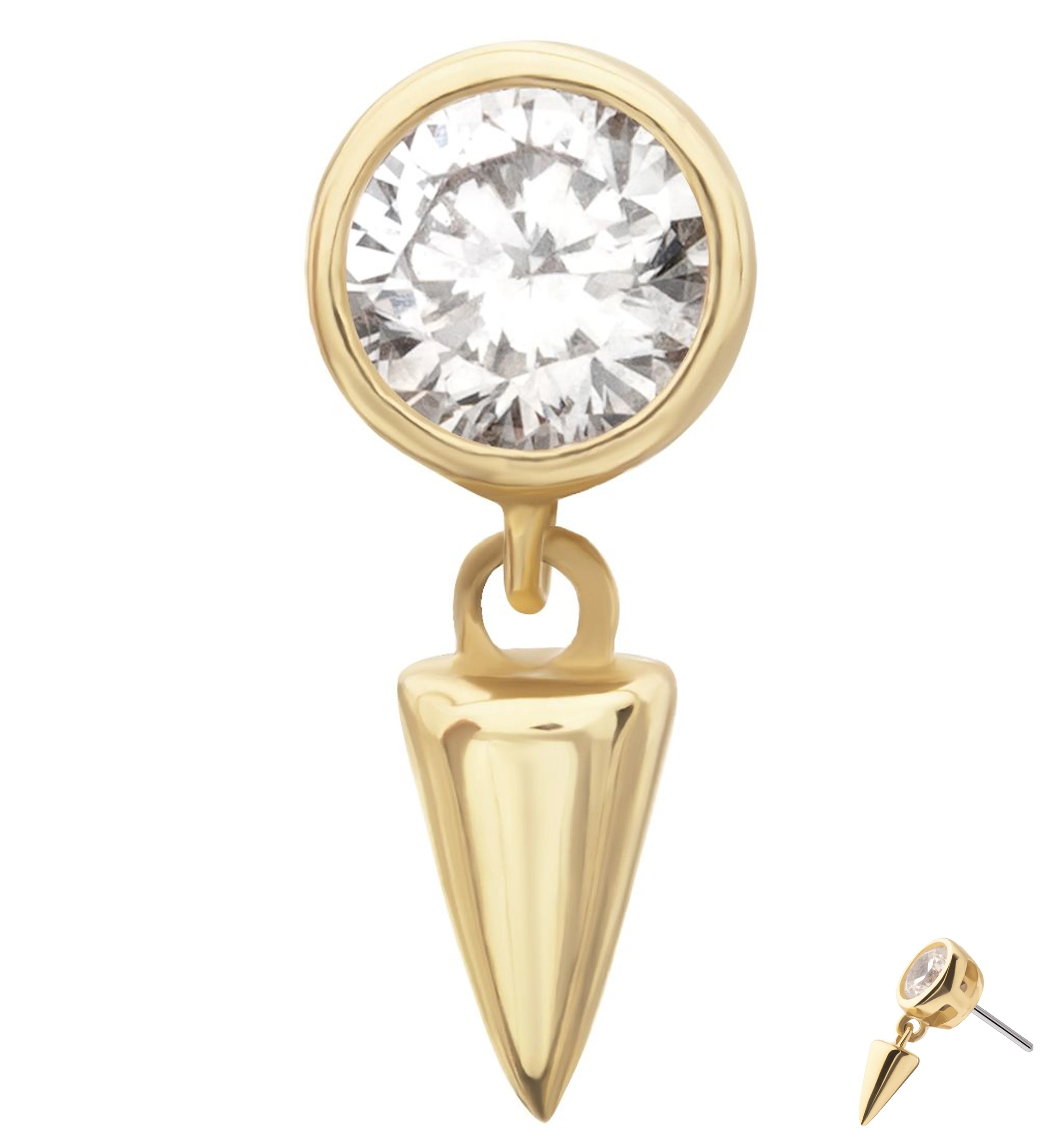 14kt Gold Dangle Cone Clear CZ Threadless Top