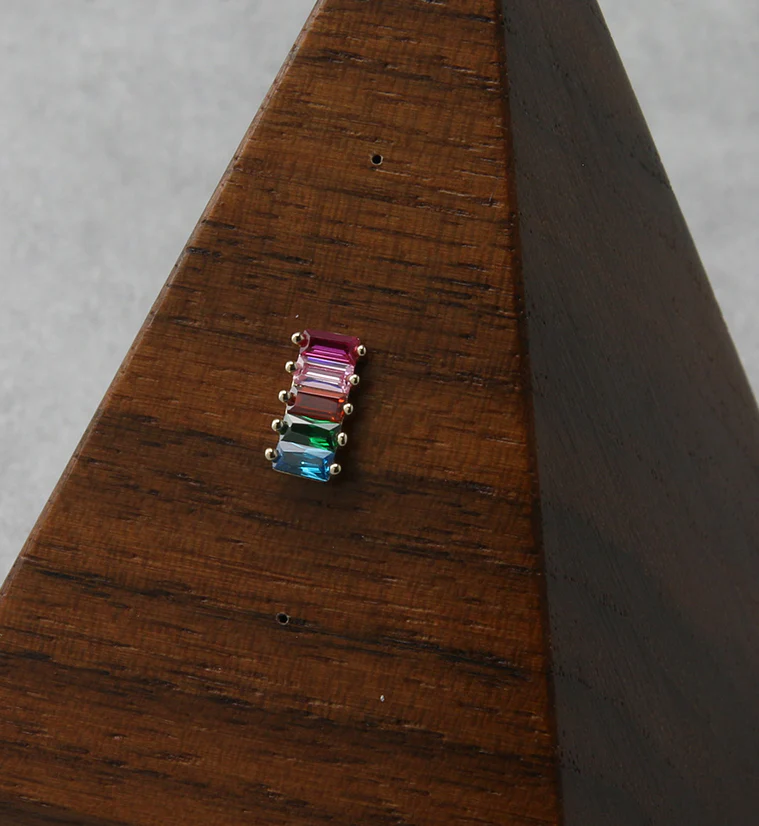 14kt Gold Column Rainbow CZ Threadless Top - Image 2