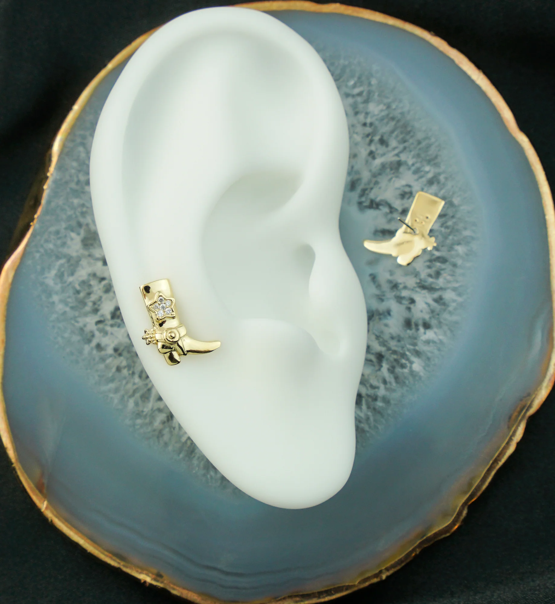 14kt Gold Cowboy Boot With Spur Star Clear CZ Threadless Top - Image 2