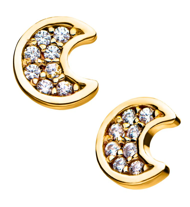 14kt Gold Crescent Moon CZ Threadless Top - Image 3
