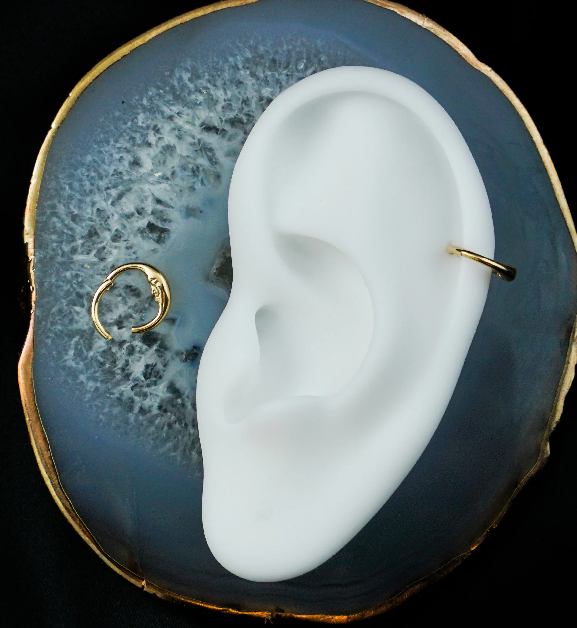 14kt Gold Crescent Moon Face Hinged Segment Ring - Image 2