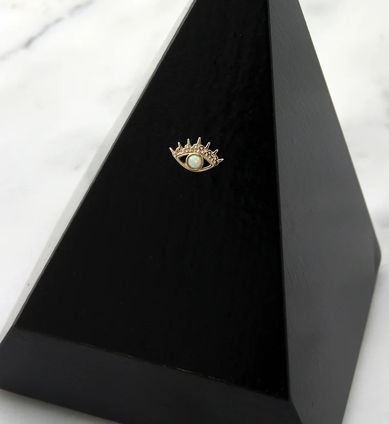 14kt Gold Evil Eye White Opalite Threadless Top - Image 2