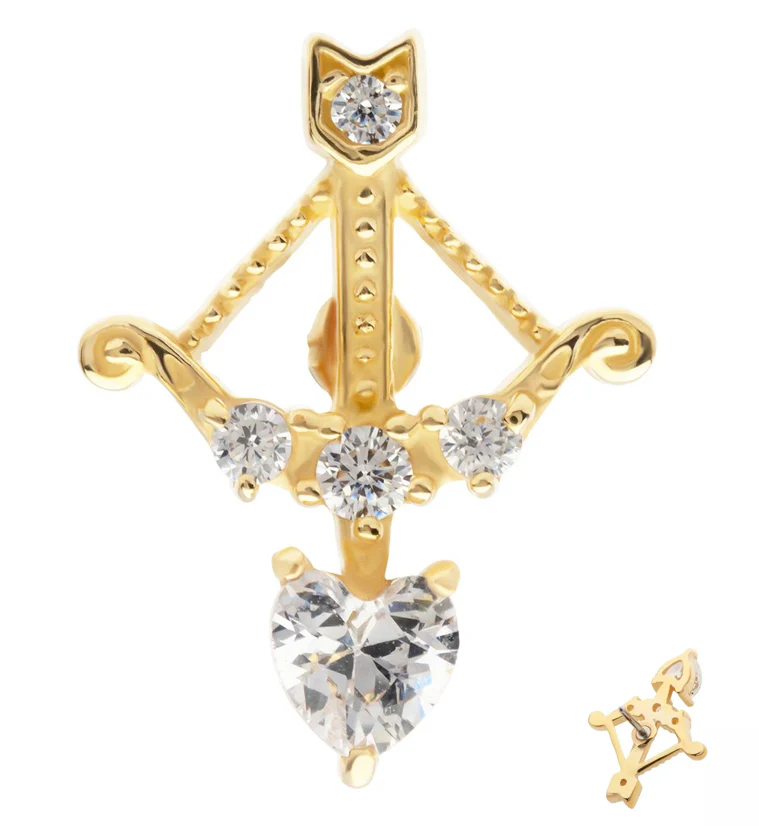 14kt Gold Cupid's Bow And Arrow Clear CZ Threadless Top