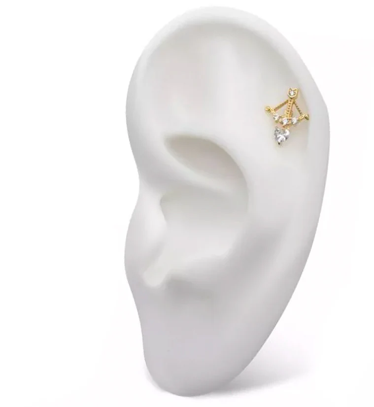 14kt Gold Cupid's Bow And Arrow Clear CZ Threadless Top - Image 3