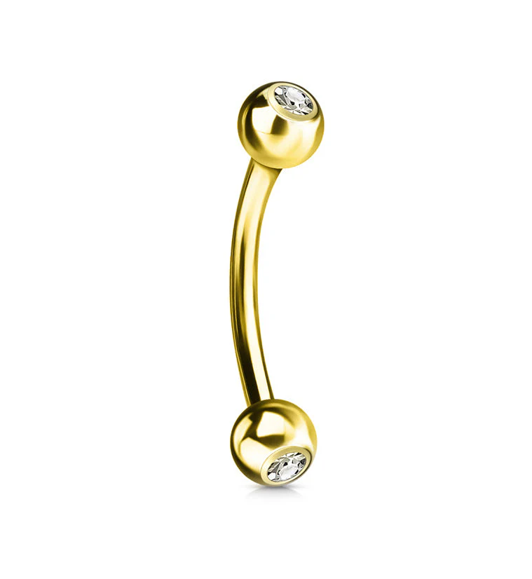 14kt Gold CZ Curved Barbell - Image 2