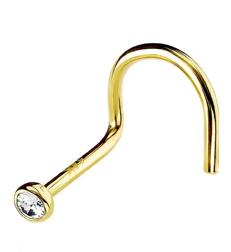 14kt Gold CZ Nose Screw Ring