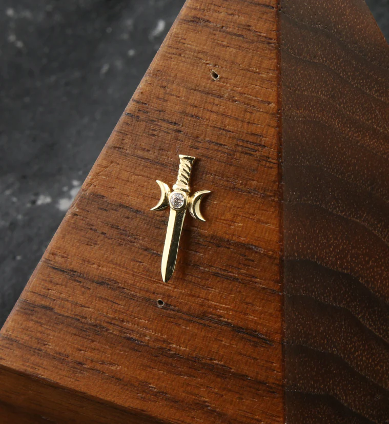 14kt Gold Dagger Clear CZ Threadless Top - Image 2