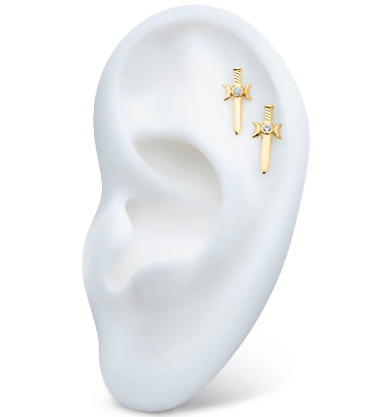 14kt Gold Dagger Clear CZ Threadless Top - Image 3